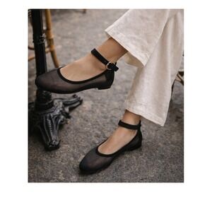 J Crew Andi Mesh Ballet Flats Black Removable Ankle‎ Strap Mary Jane Sz 10 NIB